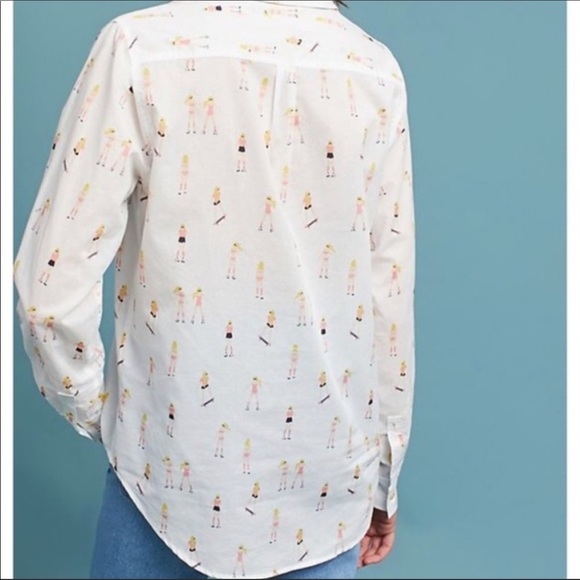 Anthropologie Acote White Roller Skate Girl Button Up Blouse - Picture 3 of 4